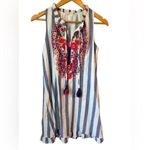 Altar'd State Women's Size S Embroidered Boho Cotton Dress Blue Stripe Vacay